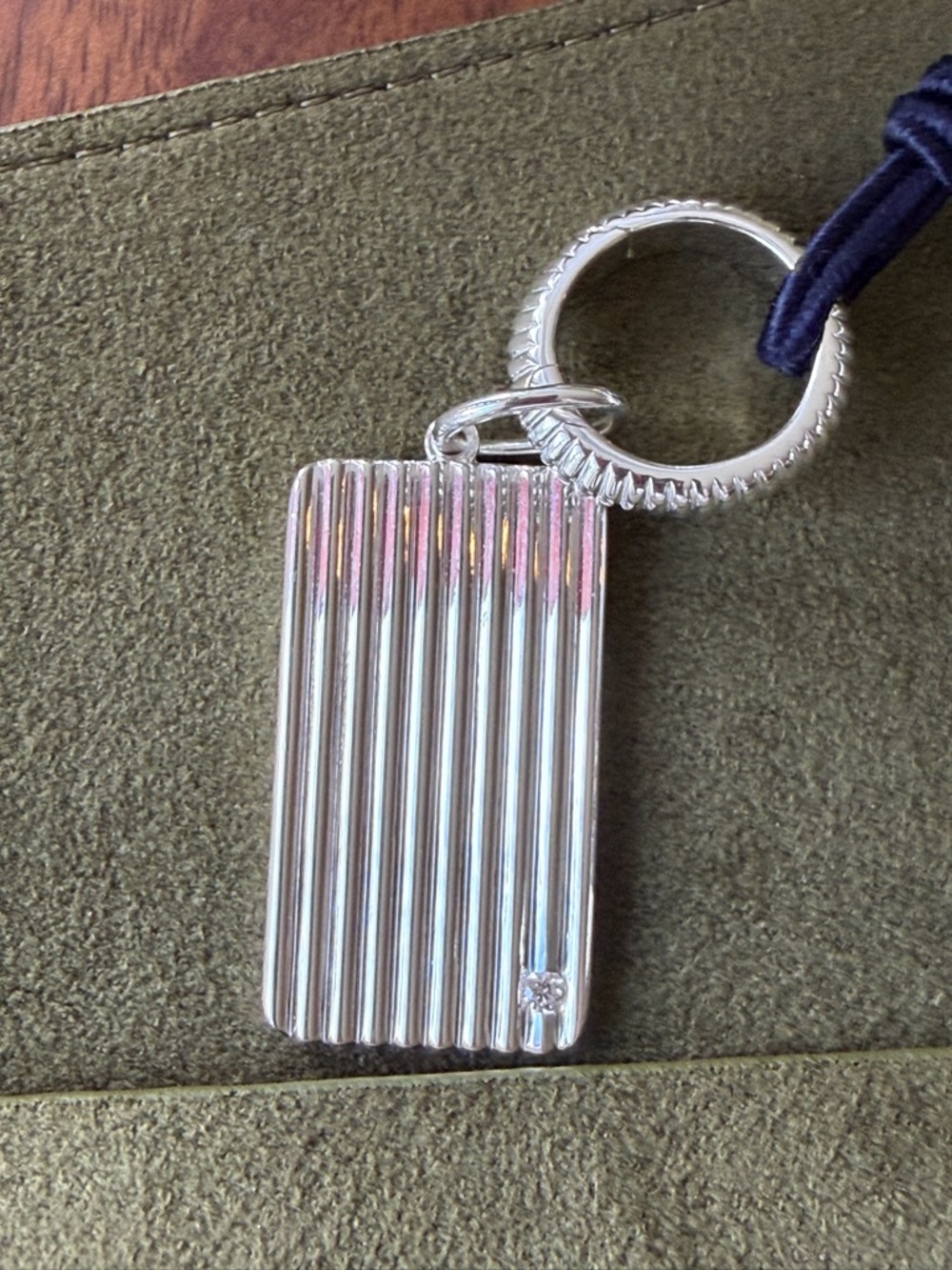 Diamond Rectangle Barre Medallion with Diamond & Removable Silk Cord Necklace - Picture 16 of 16